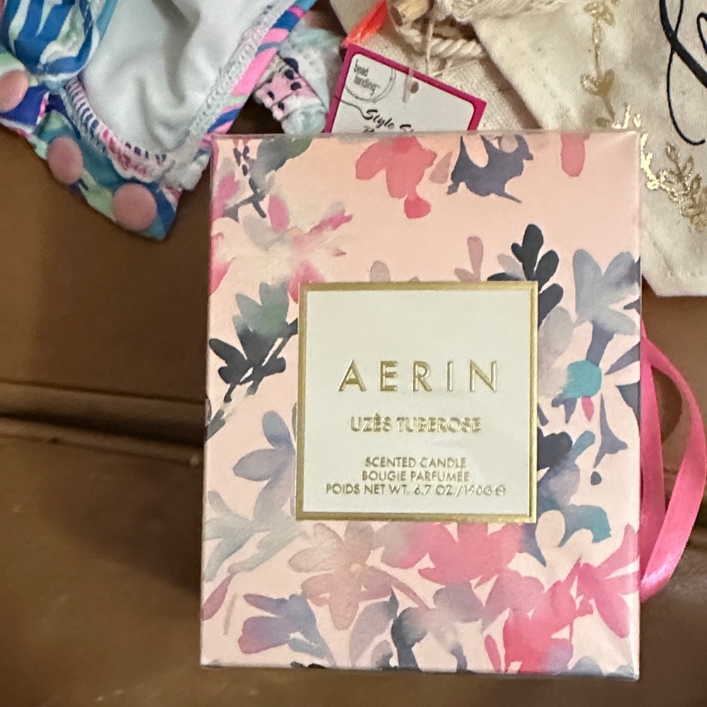 Aerin Floral Scented Candle in Pink and Purple Box